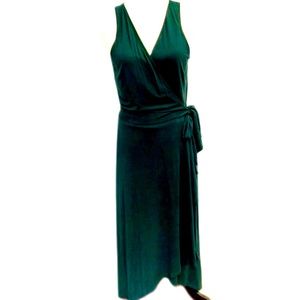 Loft dark green jersey  sleeveless maxi length wrap dress